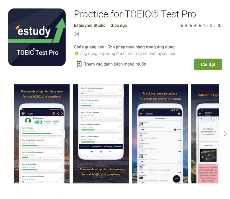 TOEIC TEST PRO là ứng dụng học từ vựng TOEIC hàng đầu