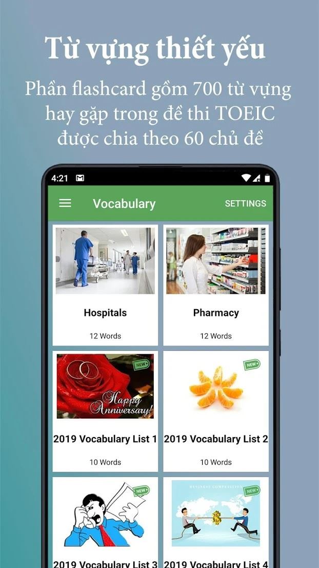 TOEIC Test được mô tả là app học từ vựng TOEIC hàng đầu trên Android