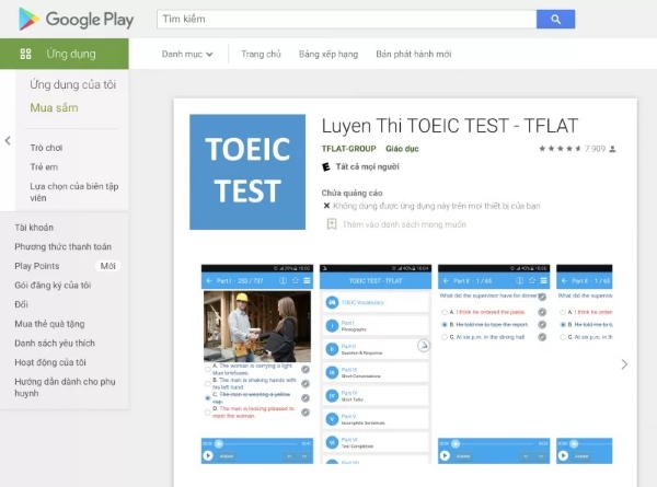 TFLAT là app học từ vựng TOEIC miễn phí được nhiều người sử dụng để luyện kỹ năng làm bài thi TOEIC