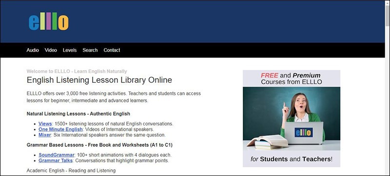 ELLLO là một trong những trang web hàng đầu về học tiếng Anh giao tiếp online miễn phí