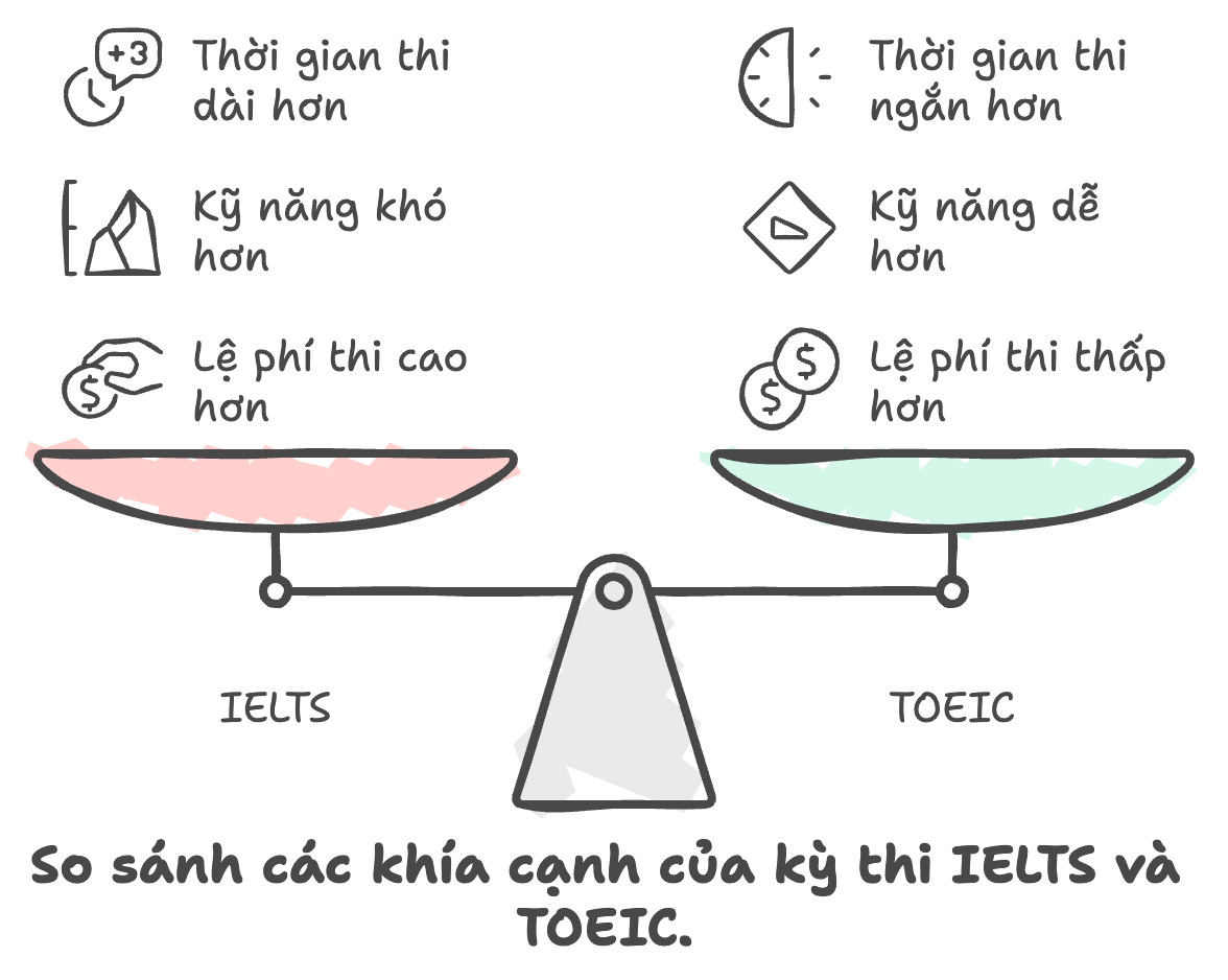 so sánh các khía cạnh của IELTS và TOEIC