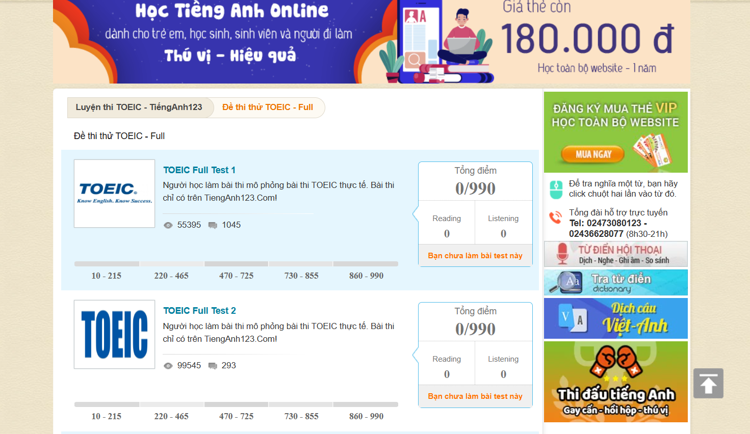 Website cung cấp đề thi Toeic mẫu - Tienganh123.com